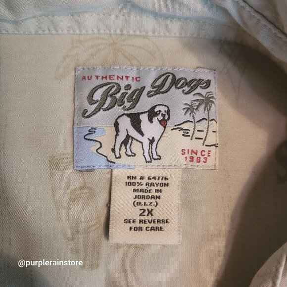 Vtg Big Dogs Hawaiian Camp Shirt 2X Pocket Green Tropical Drinks Vacation Y2K - Picture 7 of 15